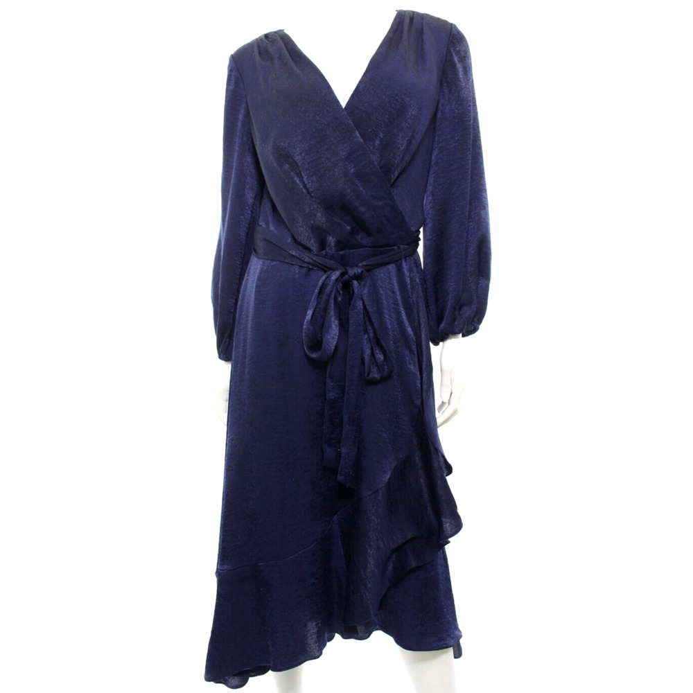 Gal Meets Glam Jennifer Shimmer Satin Wrap Dress Midi